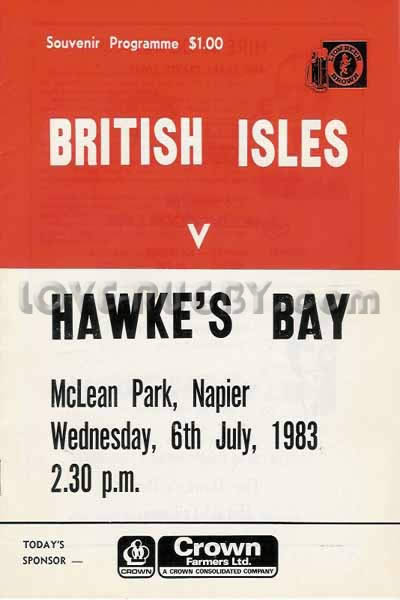 1983 Hawke's Bay v British Lions  Rugby Programme